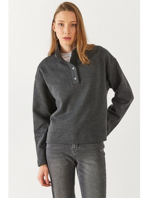 Molly Yakası Çıt Çıtlı Sweatshirt - Antrasit