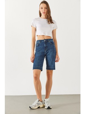 Gabriel Dark Blue Regular Fit Jean Şort - Dark Blue