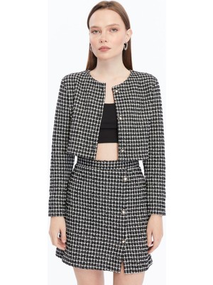 Ekose Tüvit Blazer Ceket Mini Etek Takım