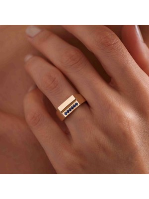 Bayar Gold Lacivert Taşlı 14 Ayar Altın Yüzük