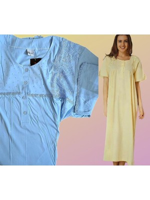 Pamuklu Kısa Kol Taşlı Gecelik  Anne Geceliği