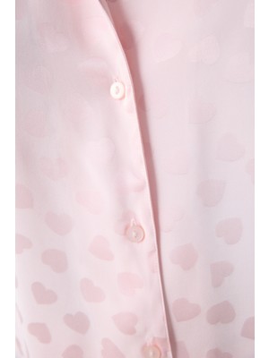 Penti Pink Heart Saten Gömlek Pantolon Pijama Takımı - Penti Loves Paris Koleksiyonu