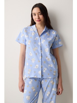 Penti Bowtiful Gömlek Pantolon Açık Mavi Pamuklu Pijama Takımı
