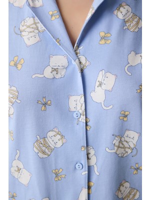 Penti Bowtiful Gömlek Pantolon Açık Mavi Pamuklu Pijama Takımı