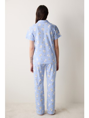 Penti Bowtiful Gömlek Pantolon Açık Mavi Pamuklu Pijama Takımı