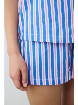 Penti Amelia Gömlek Şort Mavi Pamuklu Pijama Takımı