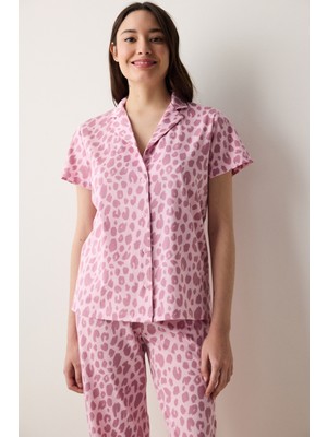 Penti Leopard Pamuklu Gömlek Pantolon Pembe  Pijama Takımı