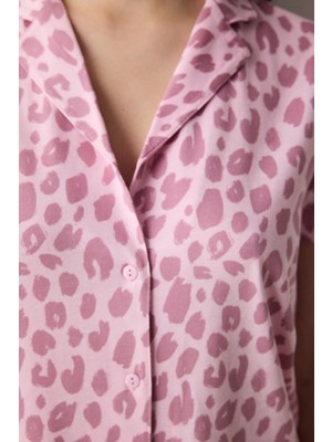 Penti Leopard Pamuklu Gömlek Pantolon Pembe  Pijama Takımı
