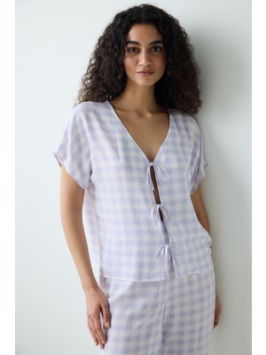 Penti Purple Gingham Pantolon Pijama Takımı