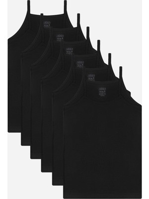 6'lı Paket Kız Çocuk Atlet Siyah Ip Askılı %100 Pamuk Ribana Yumuşak Esnek Kumaş