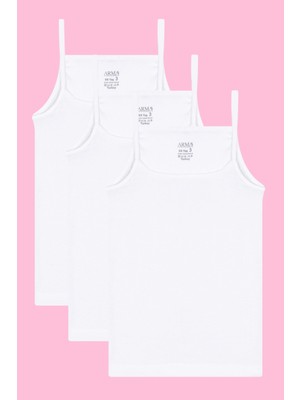 Kız Çocuk Ip Askılı Atlet Beyaz 3'lü %100 Pamuk Ribana Yumuşak ve Esnek Kumaş