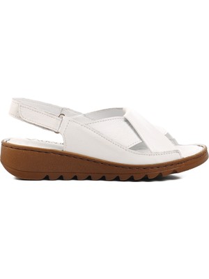 Voyager Beyaz  Deri Cırtlı Kadın Sandalet Z265 Z