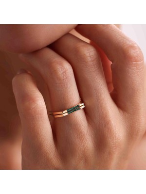 Bayar Gold 14 Ayar Altın Yeşil Taşlı Çift Sıra Yüzük