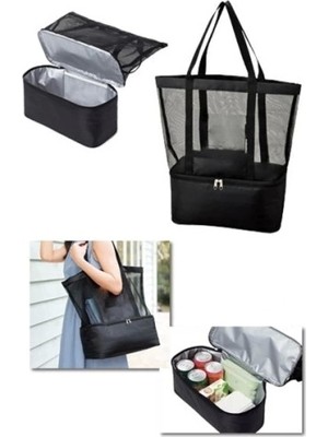 Termoslu Fileli Altı Buzluklu Plaj Çantası