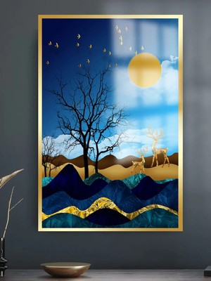 Taulart Gold Detaylı Manzara Harika Tasarım Lüks Kırılmaz Cam Tablo 4 mm  Ev Iş Yeri Ofis Hediyesi Tablo