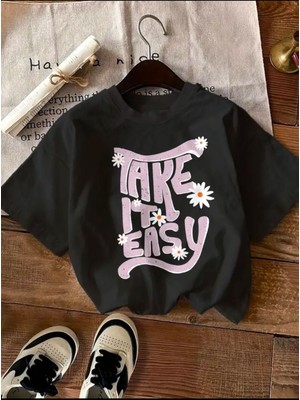 Medinenur Take Is Easy Yazı Baskılı Basic T-Shirt
