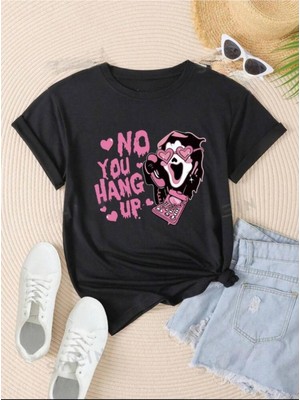 Medinenur No You Hang Up Yazı Baskılı Basic T-Shirt