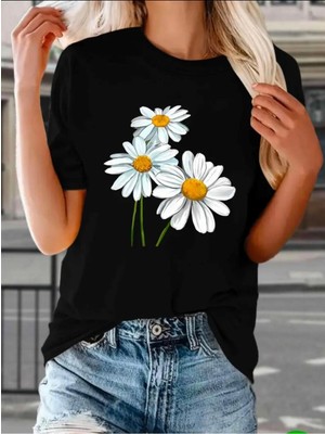 Medinenur Papatya Baskılı Basic T-Shirt
