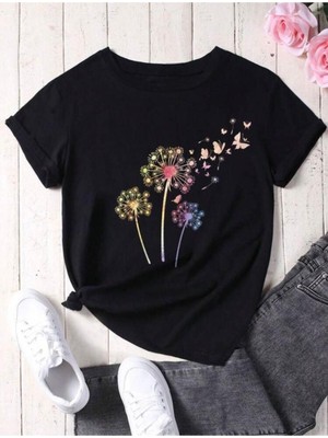 Uçan Kelebekler Baskılı Basic T-Shirt