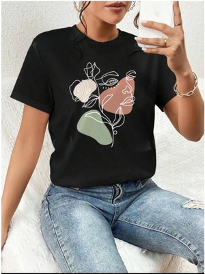 Medinenur Portre Baskılı Basic T-Shirt