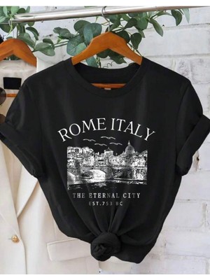 Medinenur Rome Italy Desen Baskılı Basic T-Shirt