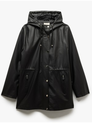 Koton Bağlama Detaylı Uzun Kollu Cepli Kapüşonlu Suni Deri Yağmurluk
