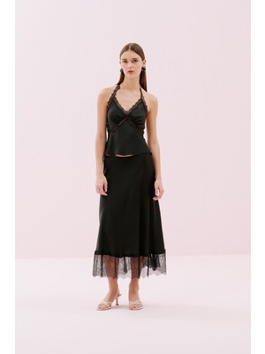 Dantel Detaylı Midi Boy Saten Etek Siyah Y2515029_001