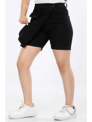 Gabardin Kumaş-Pamuklu-Kargo Cepli-Beli Lastikli-Kız Çocuk Etekli Şortu