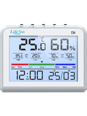 Life Net Medikal El Tipi Dijital Termometre Isı ve Nem Ölçer D6 LCD Ekranlı Özellikler
