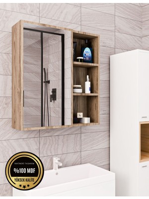 DEKORFİM DF16102BR Tek Kapaklı Aynalı Banyo Dolabı Çok Amaçlı Banyo Dolabı