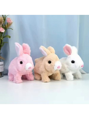 Peluş Kulakları ve Ayakları Hareket Eden Sesli Oyuncak Hareketli Tavşan Pembe