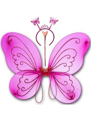 Ttt Fuşya Renk Kelebek Kanadı Tacı ve Sopası