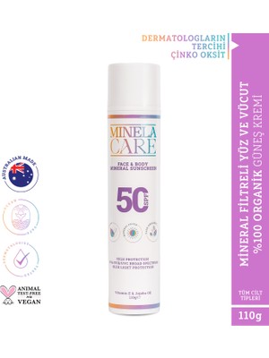 Minela Care 100% Organik Mineral Filtreli Yüz ve Vücut Güneş Kremi Spf 50 110 gr PA++++