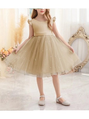 Kız Çocuk Taba Incili Elbise Mezuniyet Doğum Günü Özel Gün Abiye Elbise