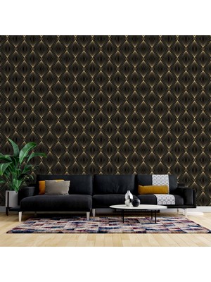 3 Boyutlu Siyah Altın Duvar Kağıdı