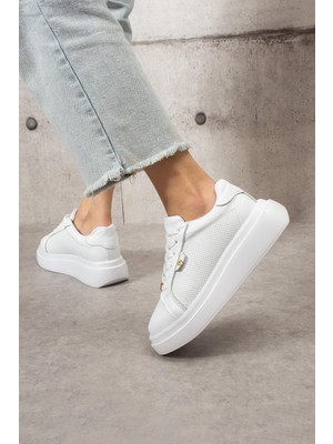 Shoetek Benrry Kadın Sneakers  Bağcıklı Spor Ayakkabı Beyaz Deri