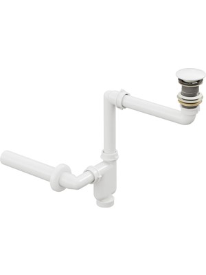 Aqua Bagno  Aqua Bagno Comfort Yer Kazandıran Lavabo Sifonu +  Pop-Up Sifon, Beyaz Seramik Başlıklı ,taşma Deliksiz,  (1 -1/4)