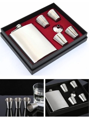 Deco Elit Çelik Matara  Seti İçecek Matarası 4 Shot Bardaklı Vip Hediye