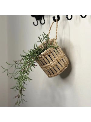 Dekoratif Çok Amaçlı Doğal El Yapımı Hasır Saksı Sepet / 10X10CM