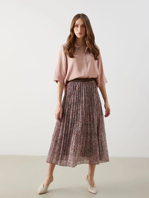 Classic Siyah Beli Lastikli Desenli Kadın Pileli Etek T T