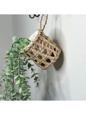 Dekoratif Çok Amaçlı Doğal El Yapımı Hasır Saksı Sepet / 10X10CM