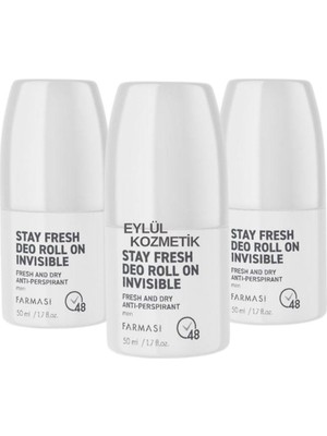 Farmasi Invisible Erkek Deo Roll On 50 ml x 3 Pudrasız Koku ile Ferahlatıcı Koruma