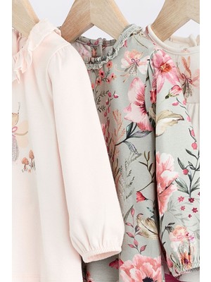 Next Baby Pamuklu Beyaz Yeşil Peri Desenli Uzun Kollu 3’lü Alt Üst Takım