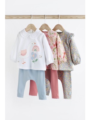Next Baby  Pamuklu Pembe Krem Çiçek Ördek Desenli 3’lü Alt Üst Takım