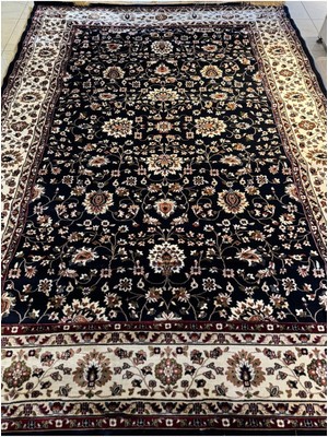 Padişah Asaryün Halı Ipek H5500L Lacivert Ipeksi Geleneksel Renkli Göbekli Klasik Desen Salon Halısı Modern