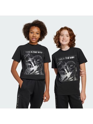 adidas Unisex Çocuk T-Shirt Kısa Kol Siyah J SW MNDO GFX T JD4547 Günlük Kullanım İçin Rahat Kesim