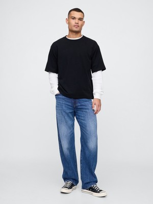 Erkek Mavi Relaxed Fit Straight Jean Pantolon