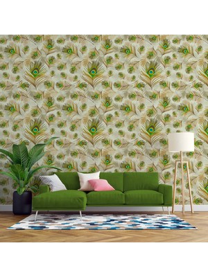 Tavuskuşu Tüy Desenli Duvar Kağıdı