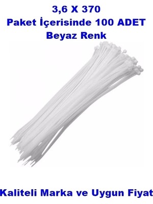 Pemsan Klips Kablo Bağı 3,6X370 Beyaz (100 Adet) Kablo Cırtı
