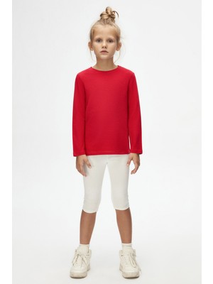Açık Kırmızı Basic Unisex Çocuk Mevsimlik Sıfır Yaka Uzun Kollu Tişört